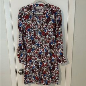 LOFT Floral Long Sleeve Dress in Blue and Red